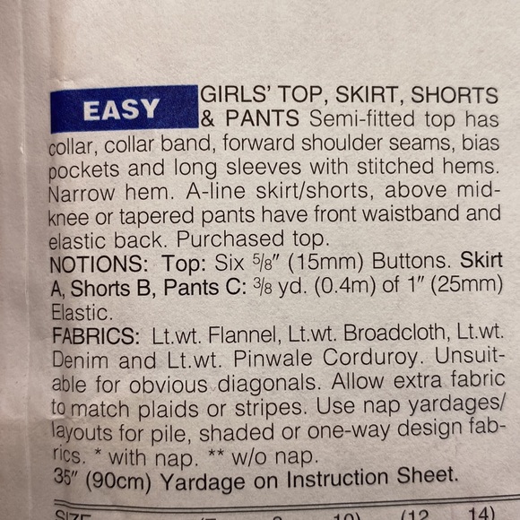 Butterick 4596 Girls Top Skirt Shorts & Pants Size 12-14 Uncut Sewing Pattern - Picture 6 of 13